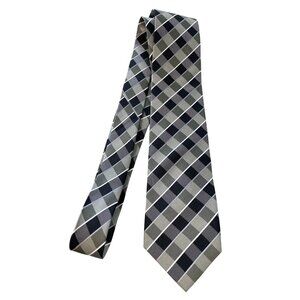 Pierre Cardin Silk Neck Tie Checked Plaid Black Gray Classic Professional Career
